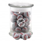 Chocolate Baseballs in a Large Round Glass Jar with Lid