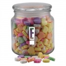 Conversation Hearts Candy in a Glass Jar with Lid