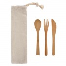 3 Piece Bamboo Utensil Set In Travel Pouch