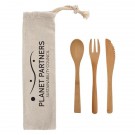 3 Piece Bamboo Utensil Set In Travel Pouch